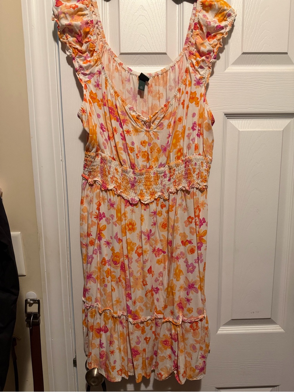 wild fable Cream Mini Dress with Pink & Orange Floral Print